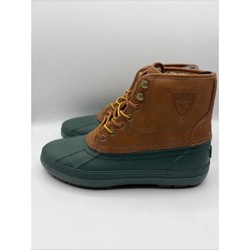 Polo Ralph Lauren Claus Lace-Up Mid Cut Duck Boots Leather Rubber Mens 8 NWT